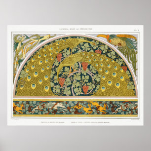 Art nouveau peacock animals grapevines verneuil poster