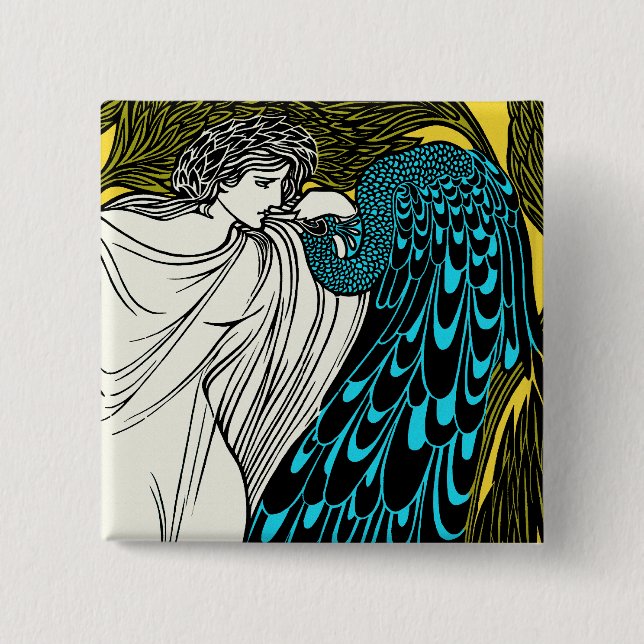 Art Nouveau Peacock Artwork - The Kiss Button (Front)