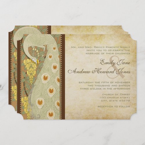 Art Nouveau Peacock Birds Wedding Invitation