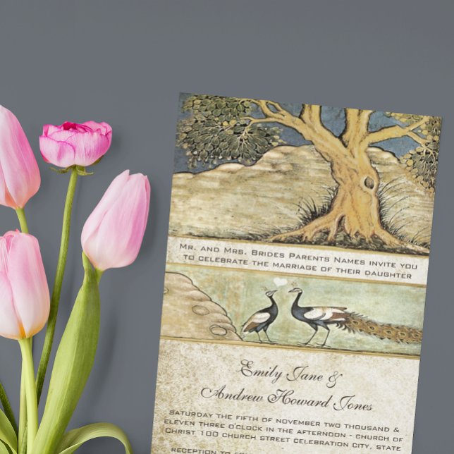 Art Nouveau Peacock Birds Wedding Invitation 3 (Creator Uploaded)