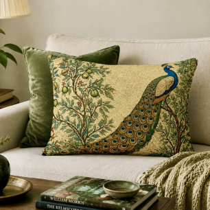 Art Nouveau Peacock Botanical Illustration Accent Pillow