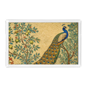 Art Nouveau Peacock Botanical Illustration  Acrylic Tray