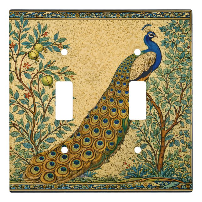 Art Nouveau Peacock Botanical Illustration  Light Switch Cover (Front)