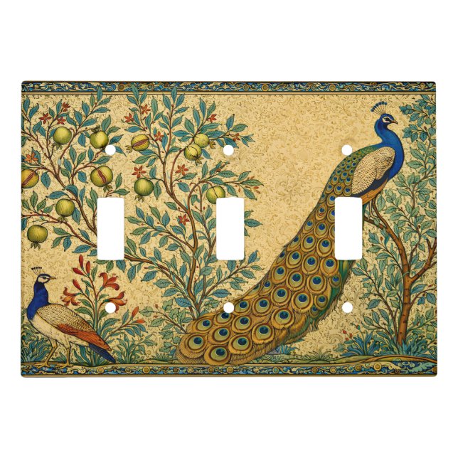 Art Nouveau Peacock Botanical Illustration  Light Switch Cover (Front)