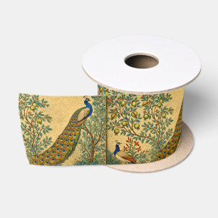 Art Nouveau Peacock Botanical Illustration  Satin Ribbon