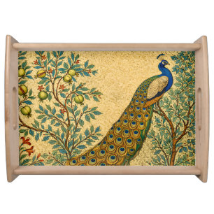 Art Nouveau Peacock Botanical Illustration Serving Tray