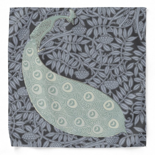 Art Nouveau Peacock Classic Vintage Bird Bandana (Front)