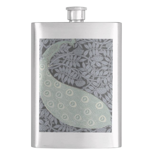 Art Nouveau Peacock Classic Vintage Bird Flask (Front)