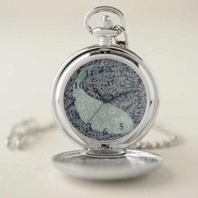 Art Nouveau Peacock Classic Vintage Bird Pocket Watch (Inside)