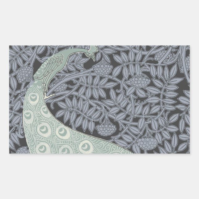 Art Nouveau Peacock Classic Vintage Bird Rectangular Sticker (Front)