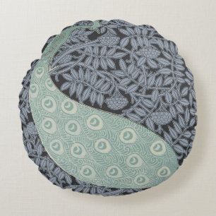 Art Nouveau Peacock Classic Vintage Bird Round Pillow