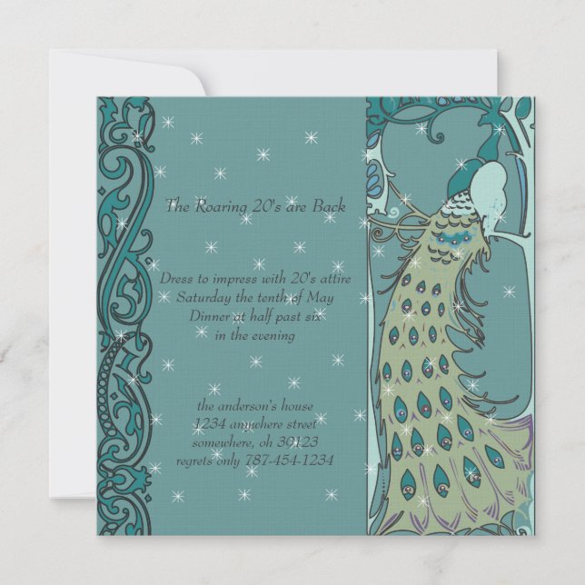 Art Nouveau Peacock  Dinner Invitations (Front)