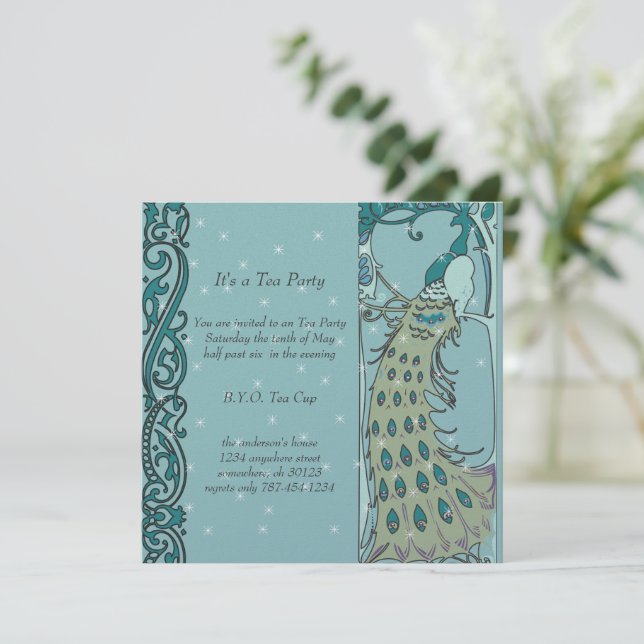Art Nouveau Peacock  Dinner Invitations (Standing Front)