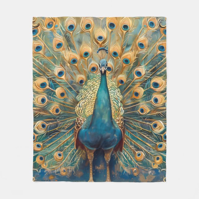 Art Nouveau Peacock Fleece Blanket (Front)