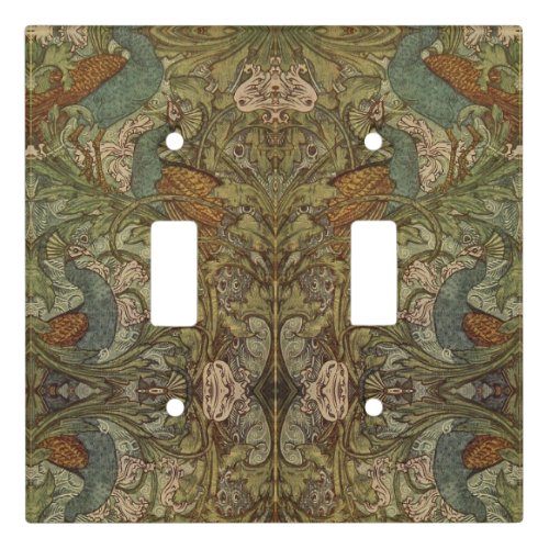 Art nouveau peacock floral jacquard tapestry   lig light switch cover
