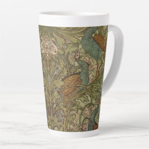 Art nouveau peacock flower jacquard blue green latte mug