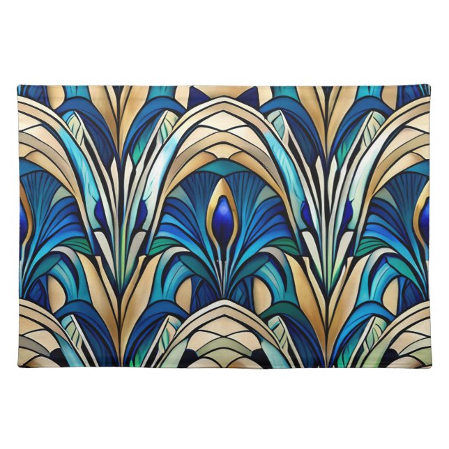 Art nouveau peacock inspired design cloth placemat (Front)