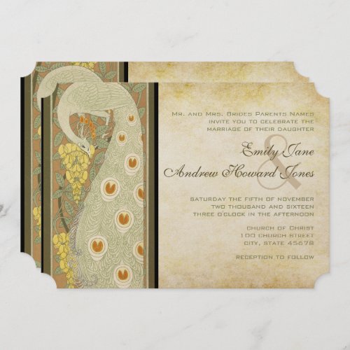 Art Nouveau Peacock Love Birds Wedding Invitation