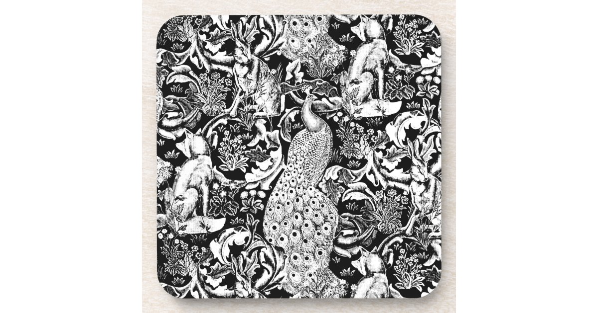 art nouveau peacock print black and white beverage coaster zazzle com art nouveau peacock print black and white beverage coaster zazzle com