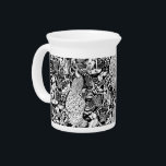 Art Nouveau Peacock Print, Black and White Beverage Pitcher<br><div class="desc">Art nouveau pattern based on a vintage William Morris tapestry inspired fabric depicting a forest scene with peacocks,  hares and foxes,  digitally rendered in black and white</div>