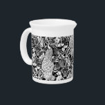 Art Nouveau Peacock Print, Black and White Beverage Pitcher<br><div class="desc">Art nouveau pattern based on a vintage William Morris tapestry inspired fabric depicting a forest scene with peacocks,  hares and foxes,  digitally rendered in black and white</div>