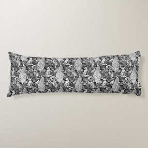 Art Nouveau Peacock Print, Black and White Body Pillow