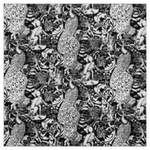 Art Nouveau Peacock Print, Black and White Fabric