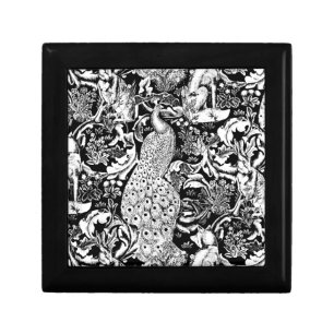 Art Nouveau Peacock Print, Black and White Gift Box