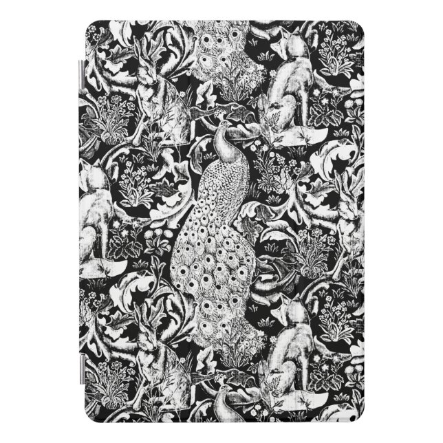 Art Nouveau Peacock Print, Black and White iPad Pro Cover (Front)