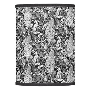 Art Nouveau Peacock Print, Black and White Lamp Shade