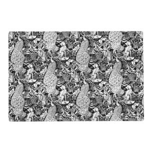Art Nouveau Peacock Print, Black and White Placemat