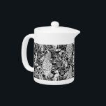 Art Nouveau Peacock Print, Black and White Teapot<br><div class="desc">Art nouveau pattern based on a vintage William Morris tapestry inspired fabric depicting a forest scene with peacocks,  hares and foxes,  digitally rendered in black and white</div>