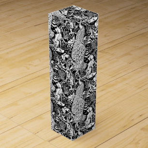 Art Nouveau Peacock Print, Black and White Wine Gift Box