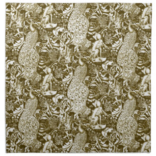 Art Nouveau Peacock Print, Brown and Cream Napkin