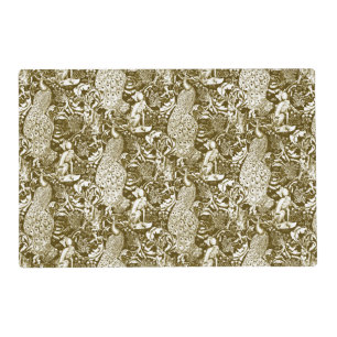 Art Nouveau Peacock Print, Brown and Cream Placemat
