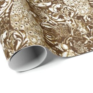 Art Nouveau Peacock Print, Brown and Cream Wrapping Paper