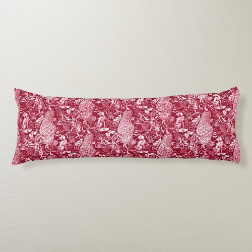 Art Nouveau Peacock Print Burgundy Wine Body Pillow