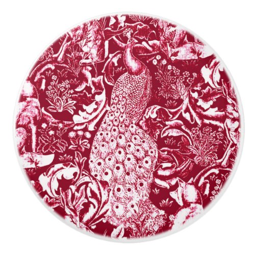 Art Nouveau Peacock Print Burgundy Wine Ceramic Knob