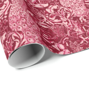 Art Nouveau Peacock Print, Burgundy Wine Wrapping Paper