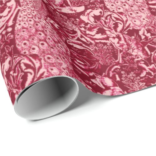 Art Nouveau Peacock Print Burgundy Wine Wrapping Paper