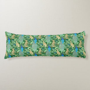 Art Nouveau Peacock Print, Cobalt Blue & Green Body Pillow