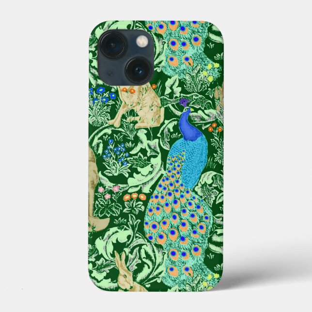 Art Nouveau Peacock Print, Cobalt Blue & Green Case-Mate iPhone Case (Back)