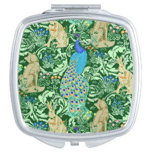 Art Nouveau Peacock Print, Cobalt Blue & Green Compact Mirror