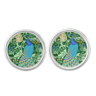 Art Nouveau Peacock Print, Cobalt Blue & Green Cufflinks