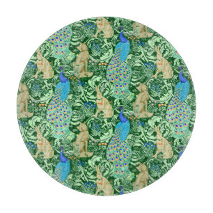 Art Nouveau Peacock Print, Cobalt Blue & Green Cutting Board