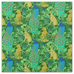 Art Nouveau Peacock Print, Cobalt Blue &amp; Green Fabric