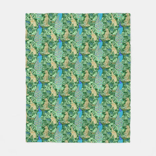 Art Nouveau Peacock Print, Cobalt Blue & Green Fleece Blanket