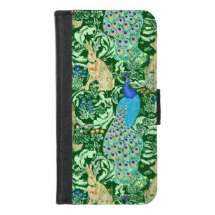 Art Nouveau Peacock Print, Cobalt Blue & Green iPhone 8/7 Wallet Case