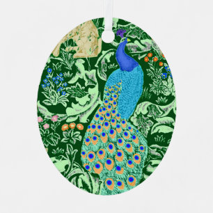 Art Nouveau Peacock Print, Cobalt Blue & Green Metal Ornament