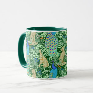 Art Nouveau Peacock Print, Cobalt Blue & Green Mug